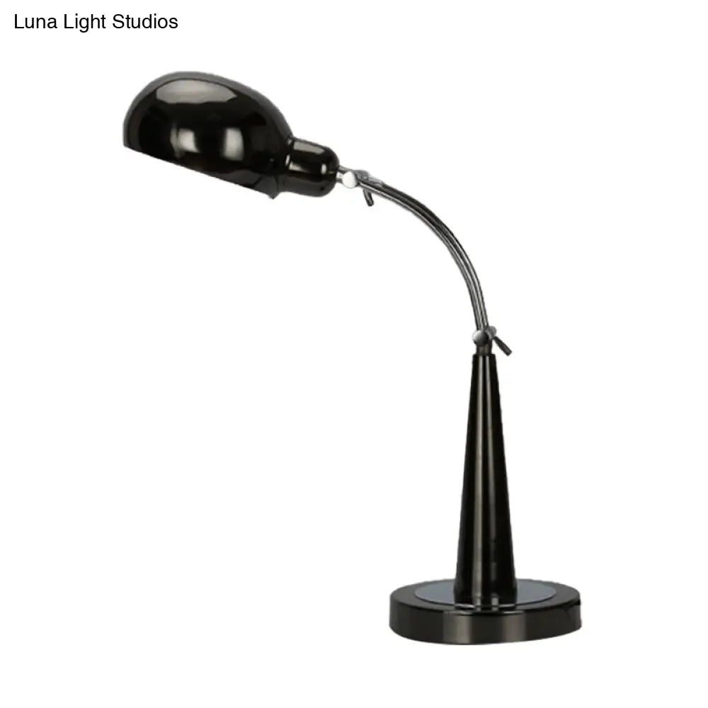 Adjustable Arm Dome Shade Reading Light In Black/Silver: Industrial Metal Plug-In Table Lamp