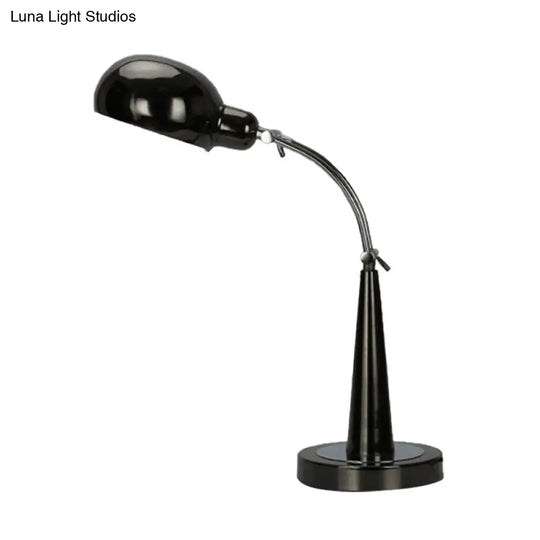 Adjustable Arm Dome Shade Reading Light In Black/Silver: Industrial Metal Plug-In Table Lamp