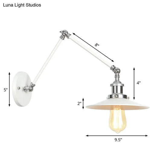 Adjustable Arm Industrial Metal Wall Lamp Lighting With 1 Light Fixture - White Cone/Saucer/Wavy