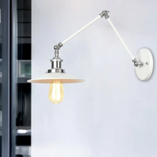 Adjustable Arm Industrial Metal Wall Lamp Lighting With 1 Light Fixture - White Cone/Saucer/Wavy