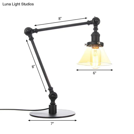 Adjustable Arm Industrial Table Lamp With Clear Glass Shade - Black/Brass Finish