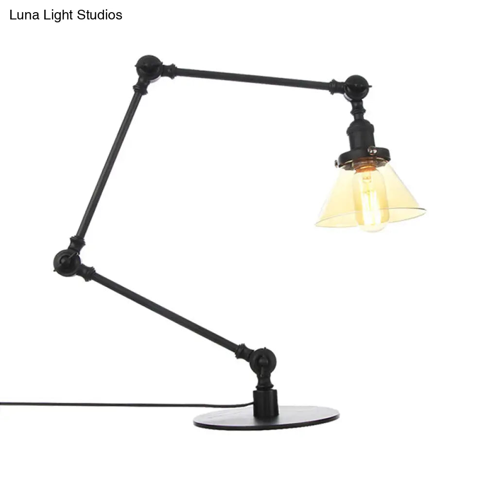 Adjustable Arm Industrial Table Lamp With Clear Glass Shade - Black/Brass Finish