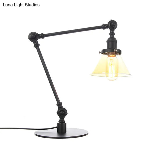 Adjustable Arm Industrial Table Lamp With Clear Glass Shade - Black/Brass Finish