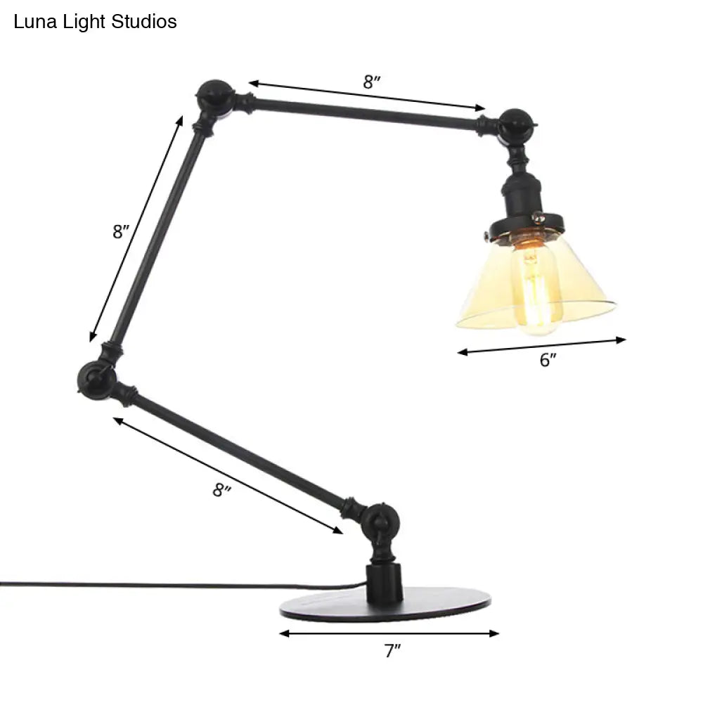 Adjustable Arm Industrial Table Lamp With Clear Glass Shade - Black/Brass Finish