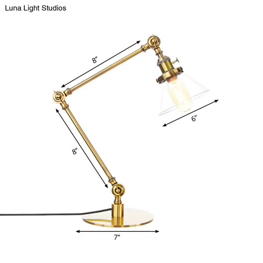 Adjustable Arm Industrial Table Lamp With Clear Glass Shade - Black/Brass Finish