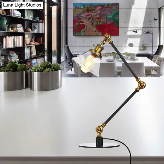 Adjustable Arm Industrial Table Lamp With Clear Glass Shade - Black/Brass Finish