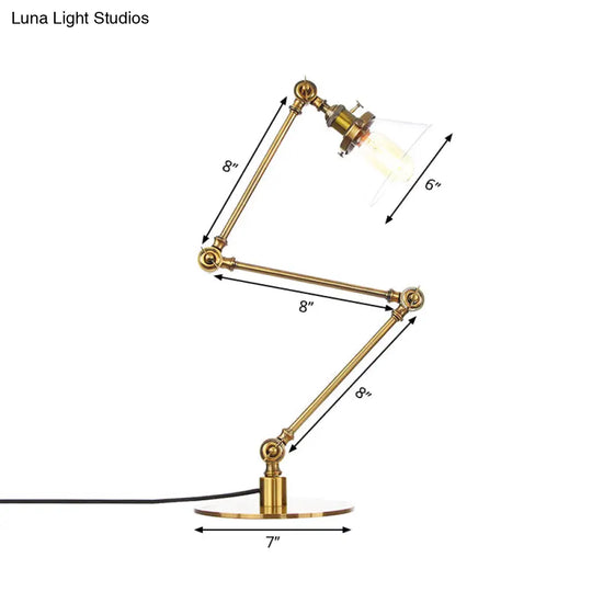 Adjustable Arm Industrial Table Lamp With Clear Glass Shade - Black/Brass Finish