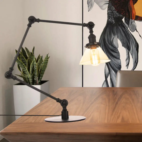 Adjustable Arm Industrial Table Lamp With Clear Glass Shade - Black/Brass Finish Black / Amber B