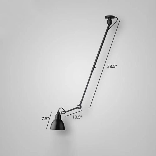 Adjustable Arm Loft Style Metal Wall Mount Reading Light With Shaded Head Black / F