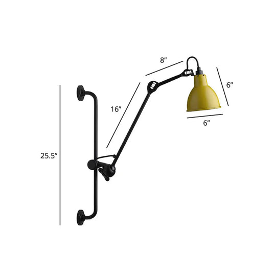 Adjustable Arm Loft Style Metal Wall Mount Reading Light With Shaded Head Yellow / C