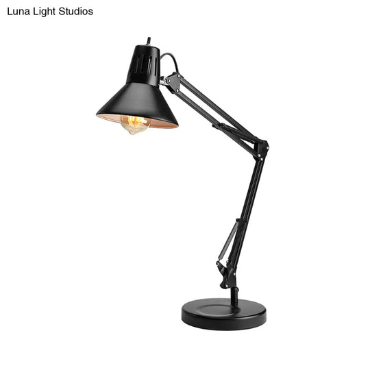 Adjustable Arm Metallic Black Reading Light With Conic Shade - 1 Bulb Industrial Style Desk Lamp