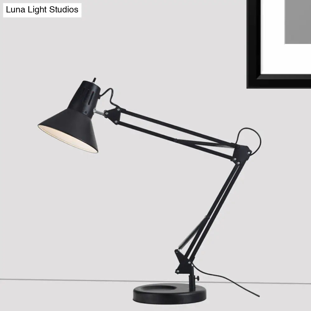 Adjustable Arm Metallic Black Reading Light With Conic Shade - 1 Bulb Industrial Style Desk Lamp