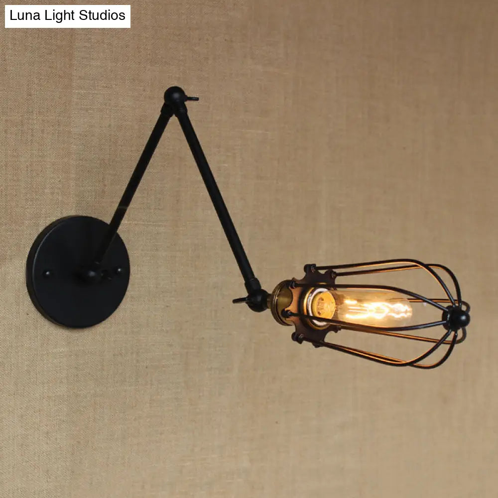 Adjustable Arm Wall Light With Cage Shade Loft Style Black/Brass/Aged Brass - Ideal For Table