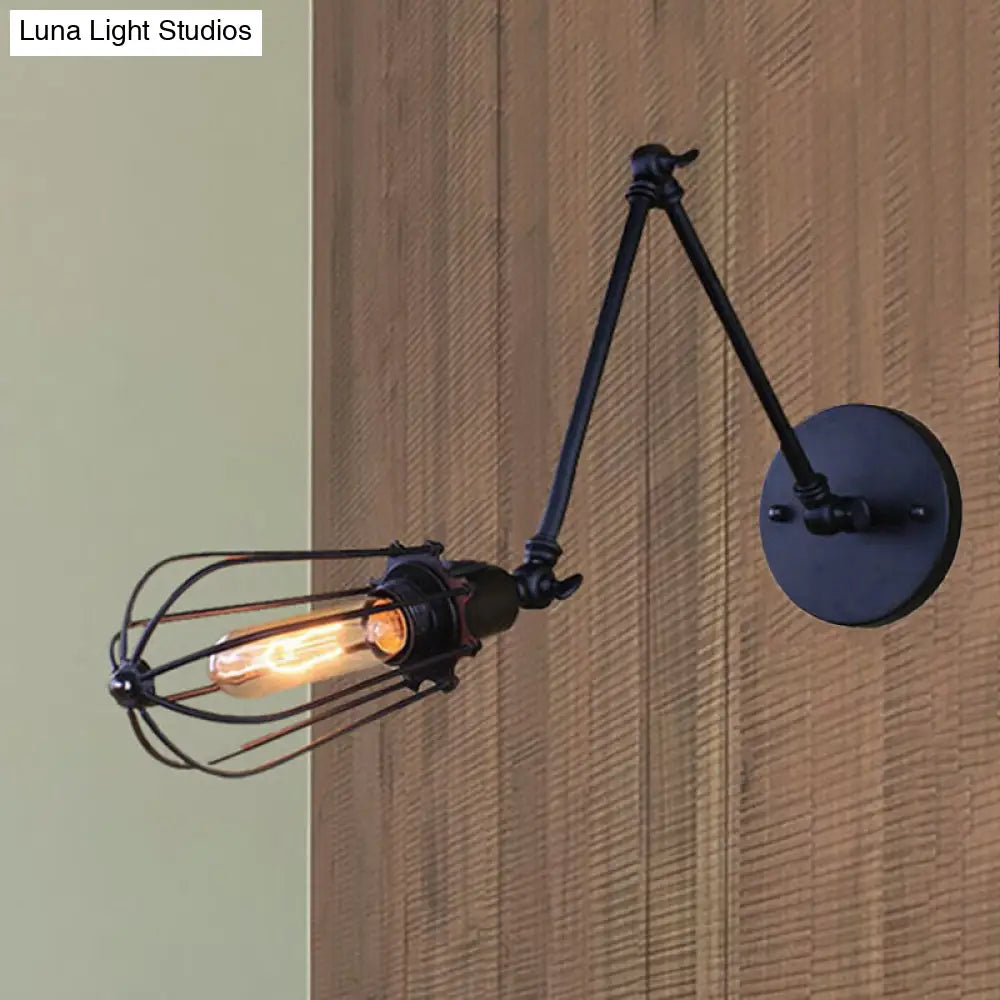 Adjustable Arm Wall Light With Cage Shade Loft Style Black/Brass/Aged Brass - Ideal For Table