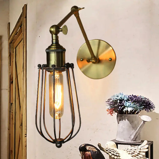 Adjustable Arm Wall Light With Cage Shade Loft Style Black/Brass/Aged Brass - Ideal For Table