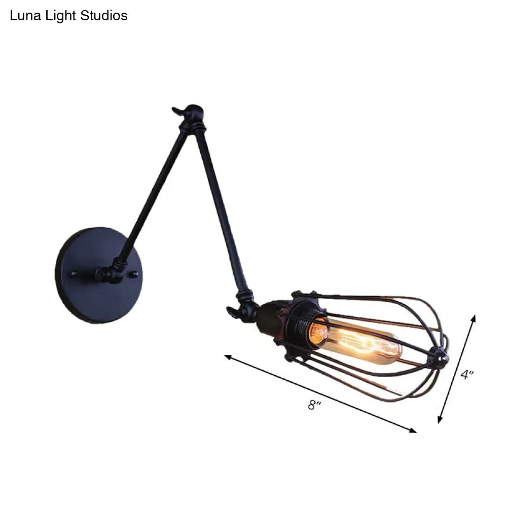 Adjustable Arm Wall Light With Cage Shade Loft Style Black/Brass/Aged Brass - Ideal For Table