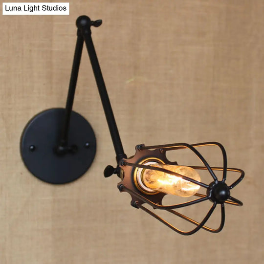 Adjustable Arm Wall Light With Cage Shade Loft Style Black/Brass/Aged Brass - Ideal For Table