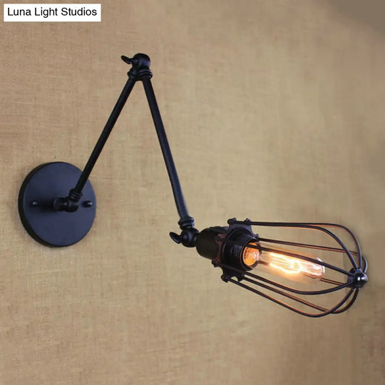 Adjustable Arm Wall Light With Cage Shade Loft Style Black/Brass/Aged Brass - Ideal For Table