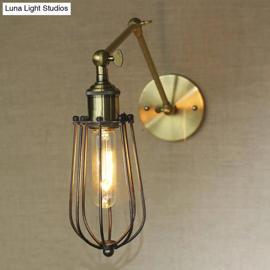 Adjustable Arm Wall Light With Cage Shade Loft Style Black/Brass/Aged Brass - Ideal For Table