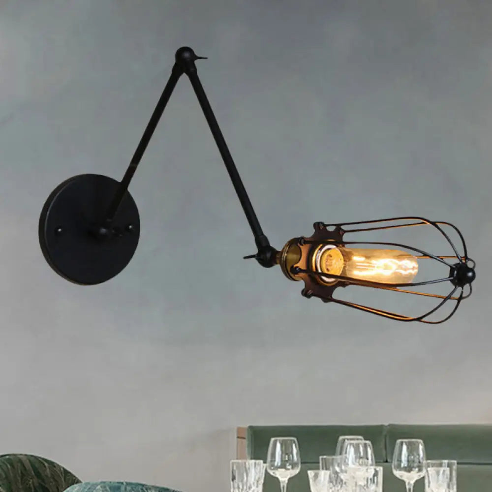 Adjustable Arm Wall Light With Cage Shade Loft Style Black/Brass/Aged Brass - Ideal For Table