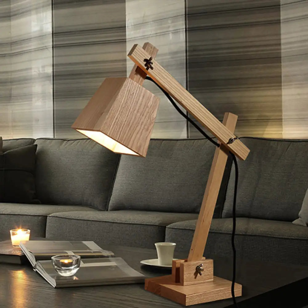 Adjustable Arm Wood Table Lamp Modern Industrial 1-Head Reading Light For Study Room