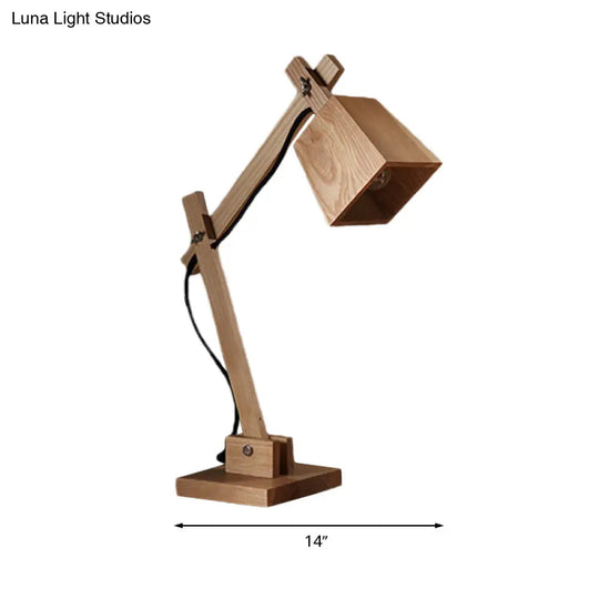 Adjustable Arm Wood Table Lamp Modern Industrial 1-Head Reading Light For Study Room