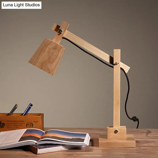 Adjustable Arm Wood Table Lamp Modern Industrial 1-Head Reading Light For Study Room