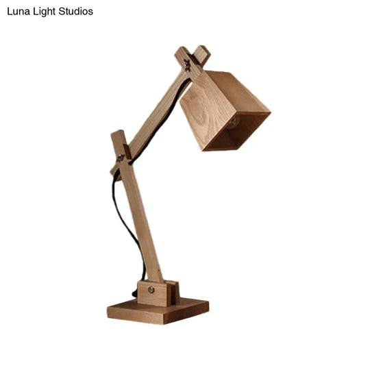 Adjustable Arm Wood Table Lamp Modern Industrial 1-Head Reading Light For Study Room