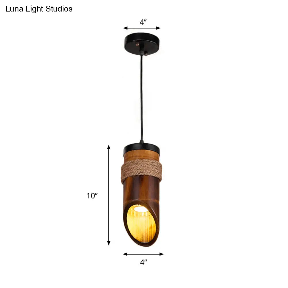 Adjustable Bamboo Hanging Pendant Lamp With 1 Light Bulb Lighting