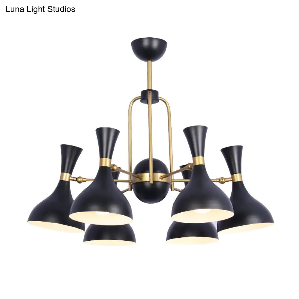 Adjustable Black And Gold Metal Chandelier Pendant Light - 6 Lights Funnel Shape Ideal For