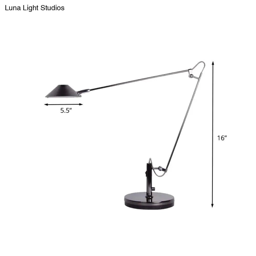 Adjustable Black Conical Led Office Task Lamp With Long Arm - Industrial Metal Table Lighting