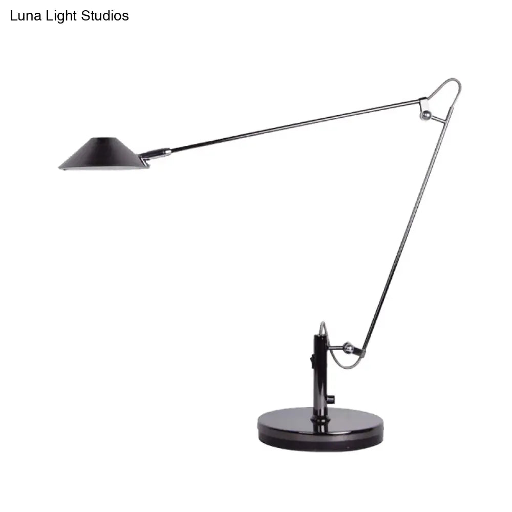 Adjustable Black Conical Led Office Task Lamp With Long Arm - Industrial Metal Table Lighting