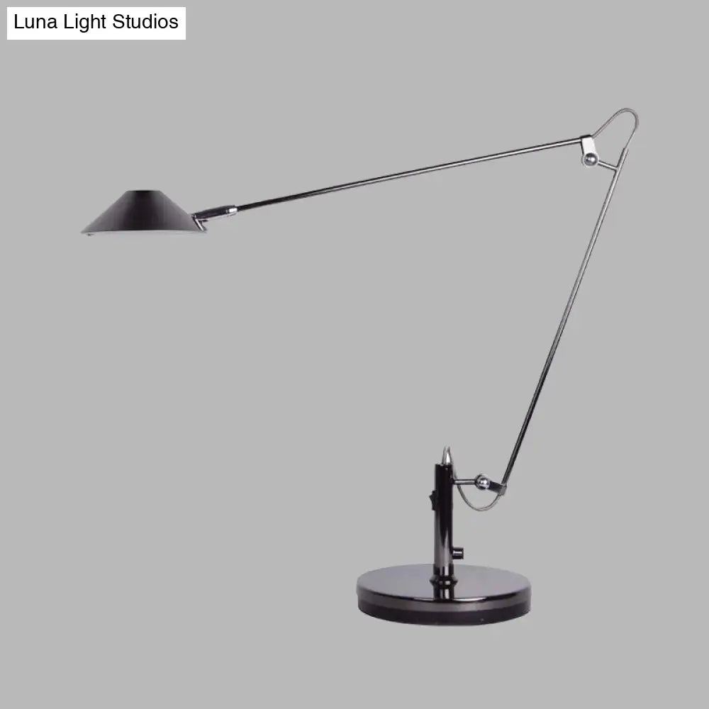 Adjustable Black Conical Led Office Task Lamp With Long Arm - Industrial Metal Table Lighting