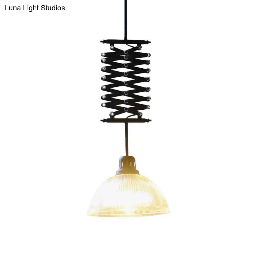 Adjustable Black Dome Pendant Light With Prismatic Glass For Industrial Living Room Ceiling