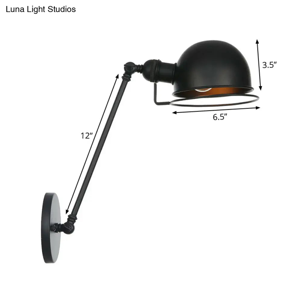 Adjustable Black Industrial Wall Lamp 8/12 Hemispherical Iron With Wire Guard - Ideal Living Room