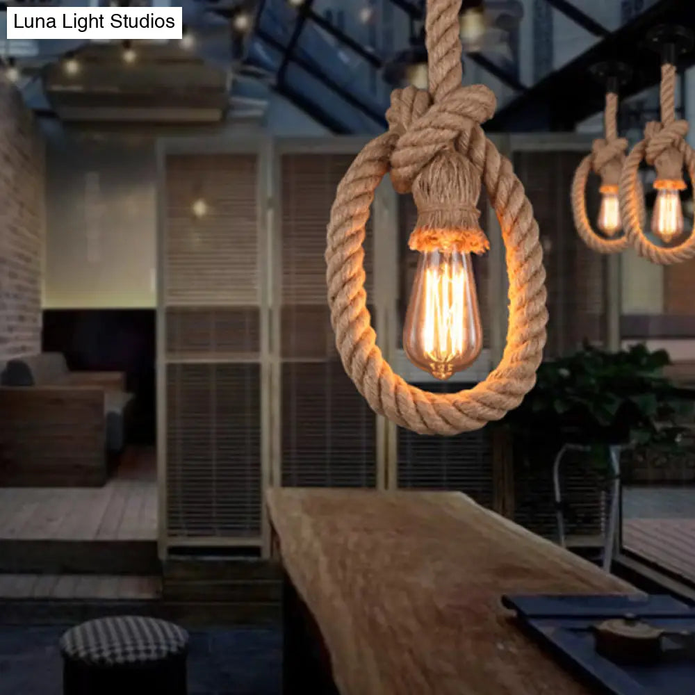 Adjustable Black Pendant Light With Rope And Exposed Bulb For Restaurants - Loft Style 1-Light