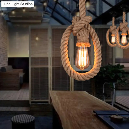 Adjustable Black Pendant Light With Rope And Exposed Bulb For Restaurants - Loft Style 1-Light