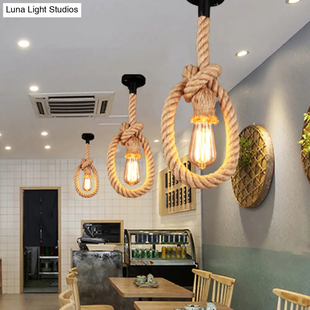 Adjustable Black Pendant Light With Rope And Exposed Bulb For Restaurants - Loft Style 1-Light