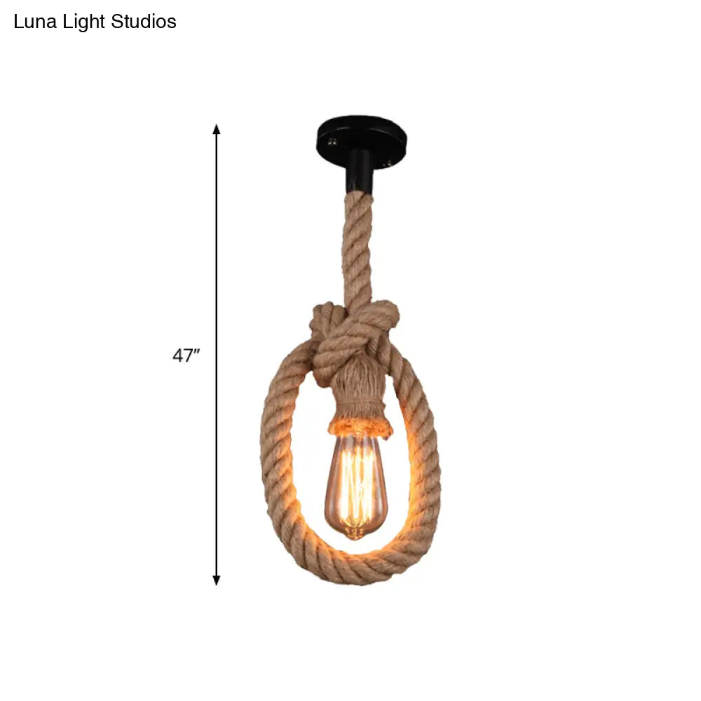 Adjustable Black Pendant Light With Rope And Exposed Bulb For Restaurants - Loft Style 1-Light