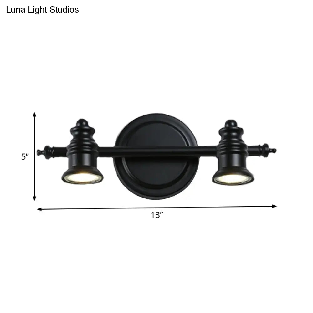 Adjustable Black Wall Light Fixture With 2 Arms And Simplicity 2-Head Design - Ideal For Bathroom