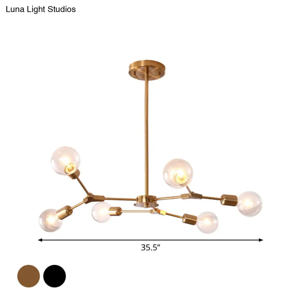 Adjustable Branch Pendant Lamp - Postmodern Metallic Chandelier (6/9 Lights) In Black/Gold For