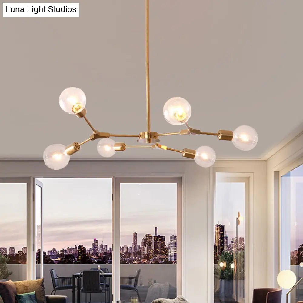 Adjustable Branch Pendant Lamp - Postmodern Metallic Chandelier (6/9 Lights) In Black/Gold For