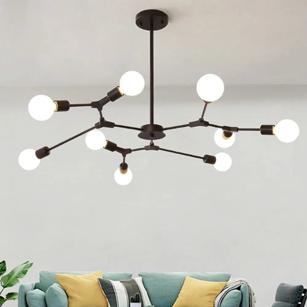 Adjustable Branch Pendant Lamp: Postmodern Metal Chandelier With 6/9 Lights In Black/Gold Ideal For