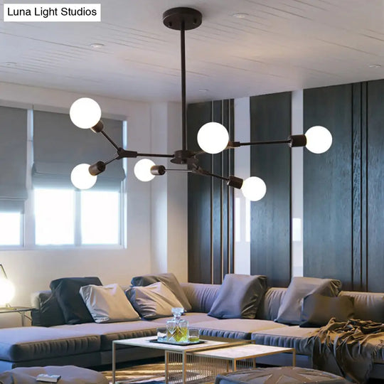 Adjustable Branch Pendant Lamp - Postmodern Metallic Chandelier (6/9 Lights) In Black/Gold For