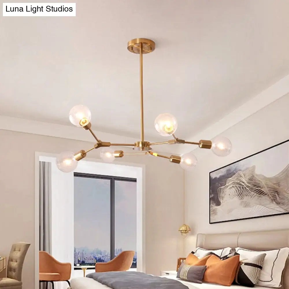 Adjustable Branch Pendant Lamp - Postmodern Metallic Chandelier (6/9 Lights) In Black/Gold For