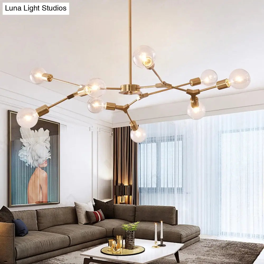 Adjustable Branch Pendant Lamp - Postmodern Metallic Chandelier (6/9 Lights) In Black/Gold For