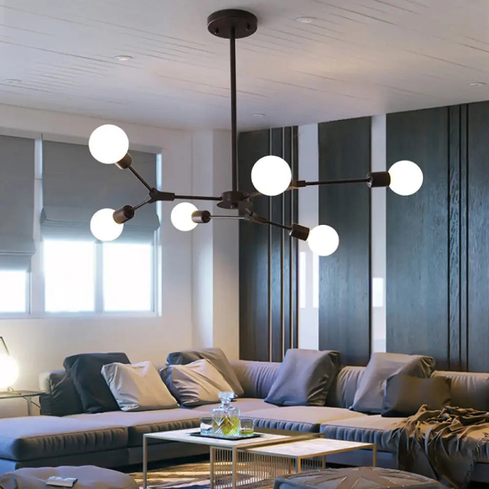 Adjustable Branch Pendant Lamp: Postmodern Metal Chandelier With 6/9 Lights In Black/Gold Ideal For