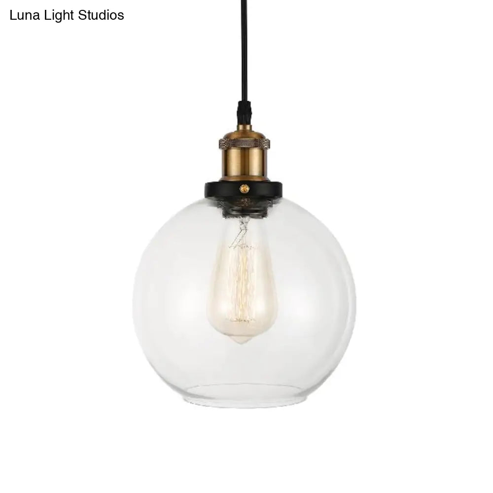 Adjustable Brass Pendant Light - Industrial Style Suspension Lamp With Clear Glass Globe