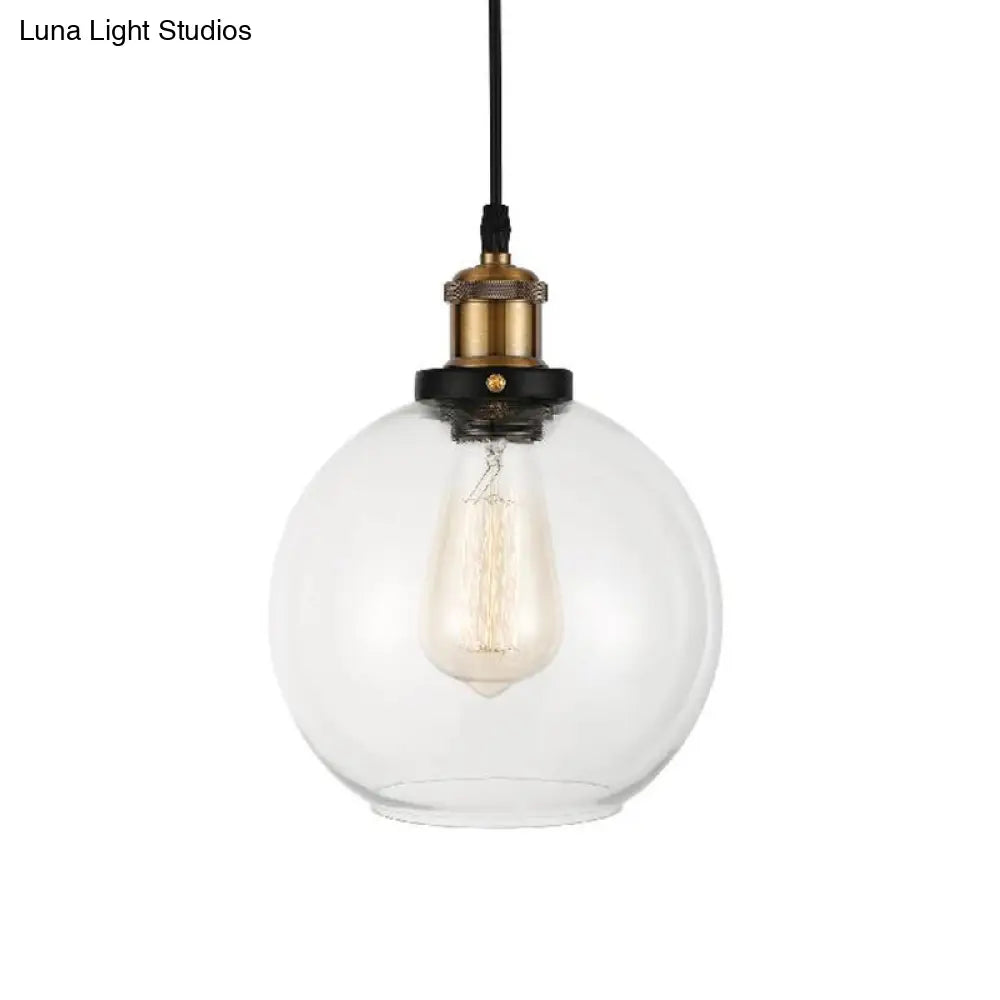 Industrial Brass Pendant Light: Clear Glass Globe Suspension Lamp With Adjustable Cord