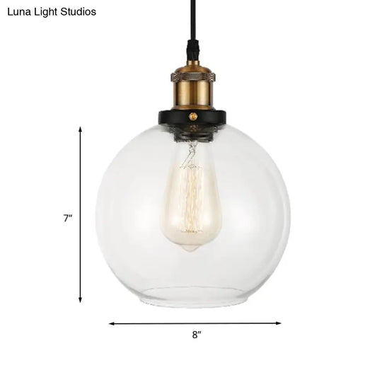 Industrial Brass Pendant Light: Clear Glass Globe Suspension Lamp With Adjustable Cord